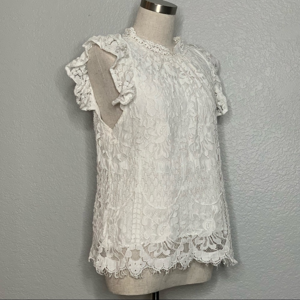 Vici Women’s White Short Sleeve Lace Top Large - Picture 2 of 8